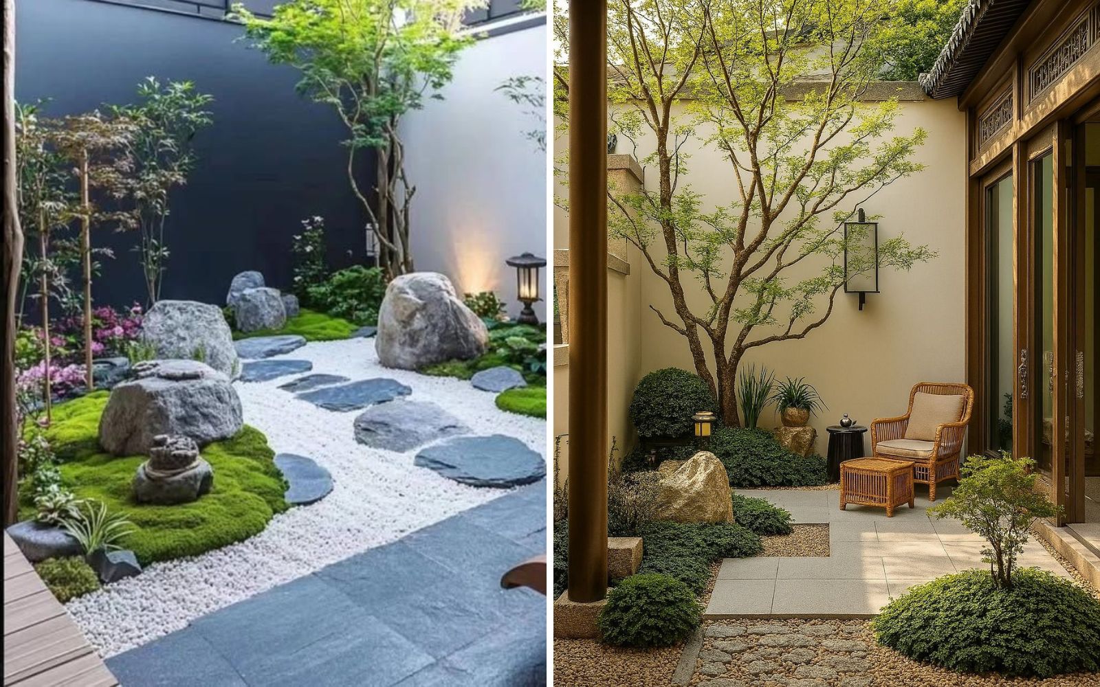 Sân vườn đẹp với lối dạo tự nhiên và sỏi