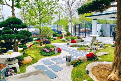 Thiết kế sân vườn Nhật bản lối dạo vuông chữ nhật