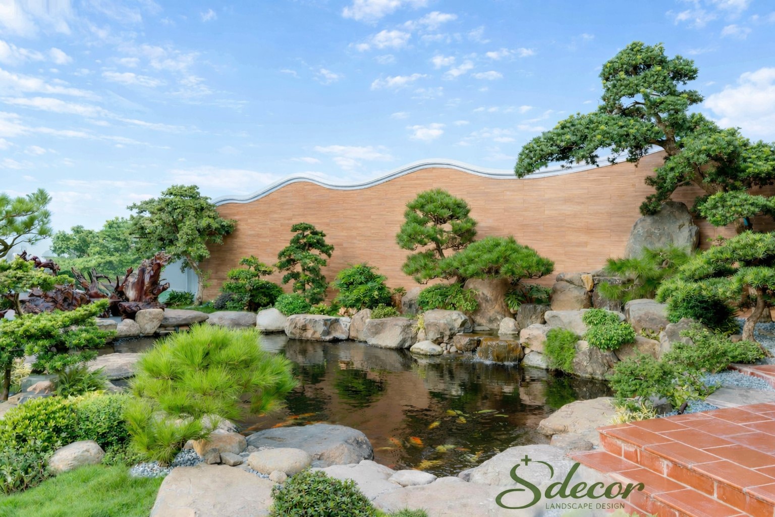 Thi công hồ cá Koi với đá cuội tự nhiên