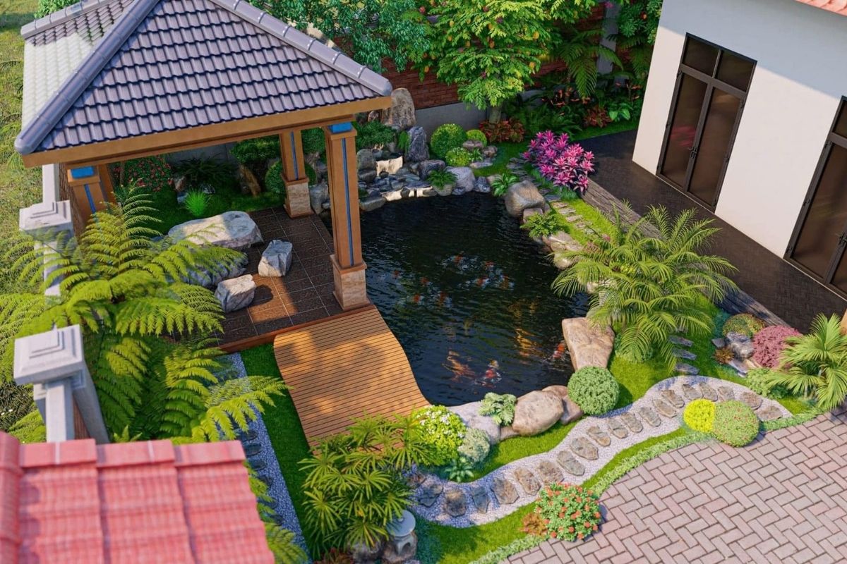 Hồ cá koi lầu trà