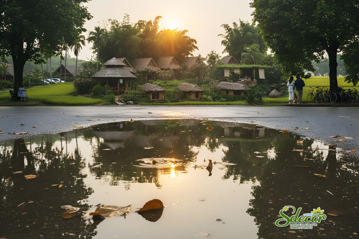 không gian sinh hoạt ngoài trời trong khu nghỉ dưỡng homestay