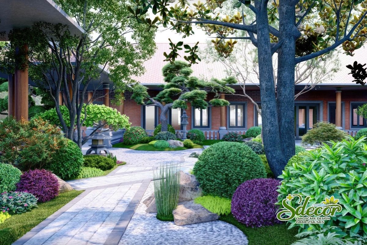 Thiết kế sân vườn lối dạo bằng đá