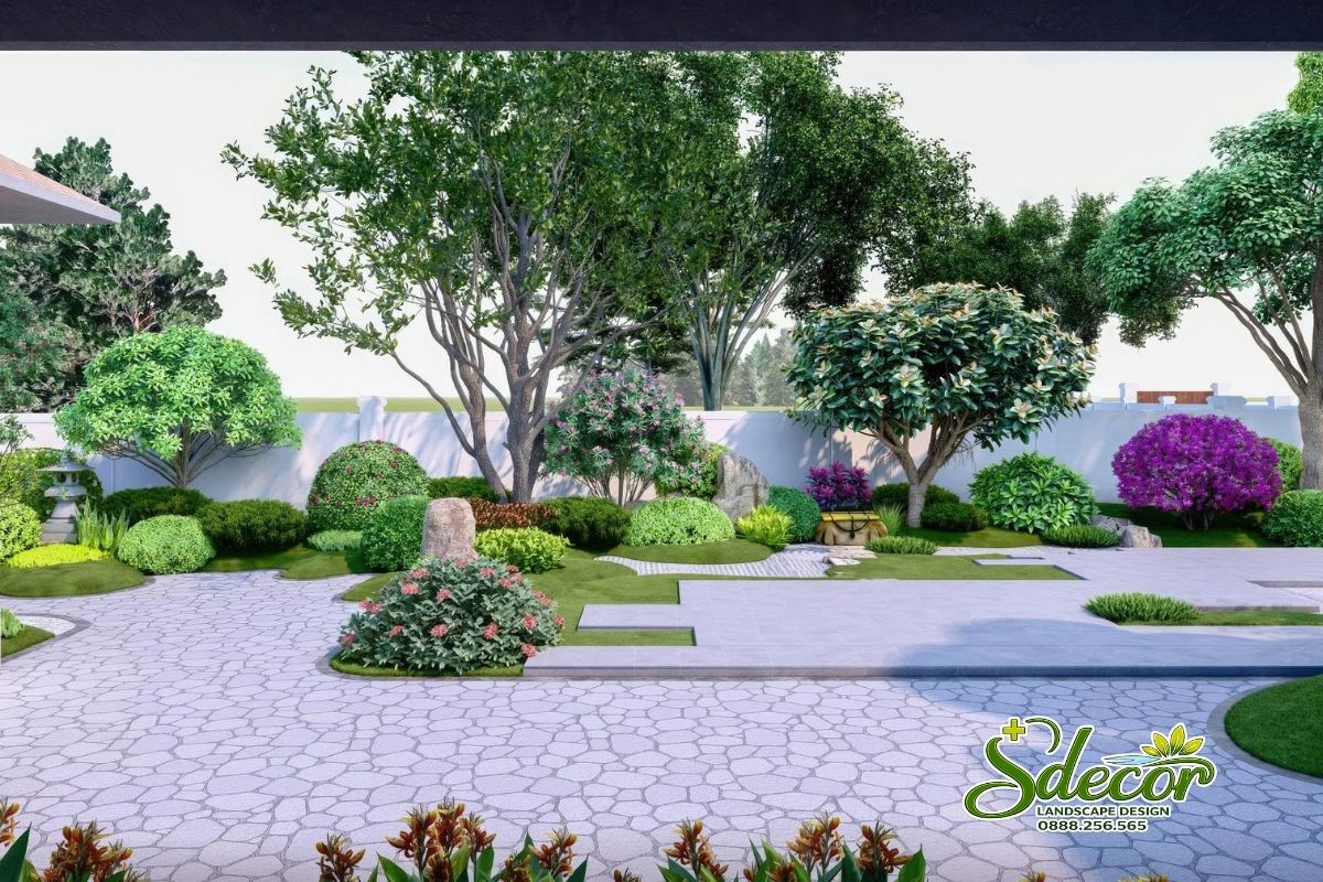 Thiết kế sân vườn nhà thờ họ lối dạo tự nhiên