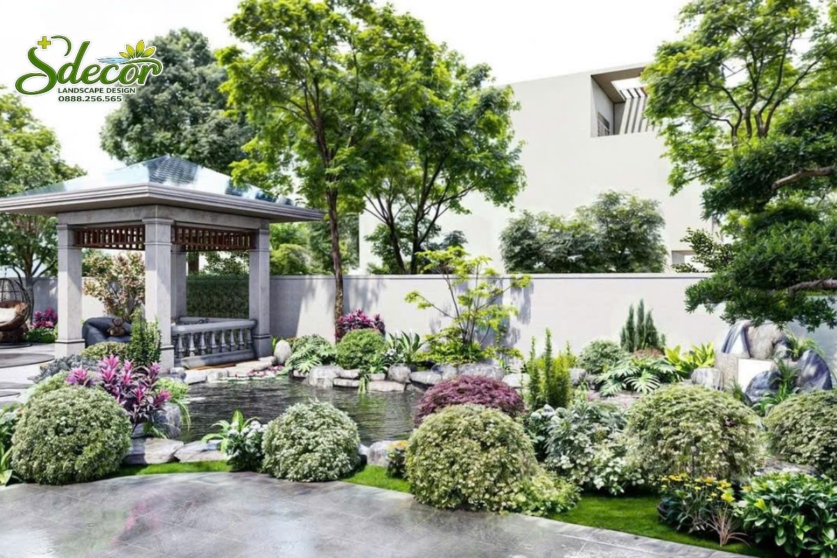 Thiết kế phối cảnh Hồ cá koi trước nhà