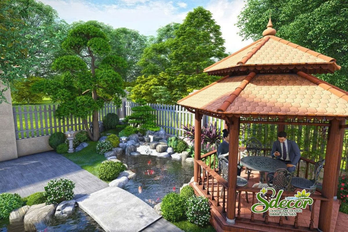 Hồ cá Koi chòi nghỉ sân vườn biệt thự