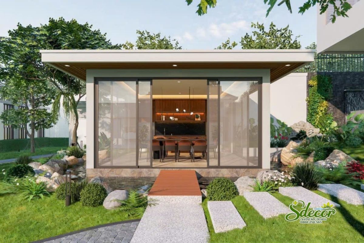 San vườn biệt thự hiện đại với tầng cây lựa chọn kỹ