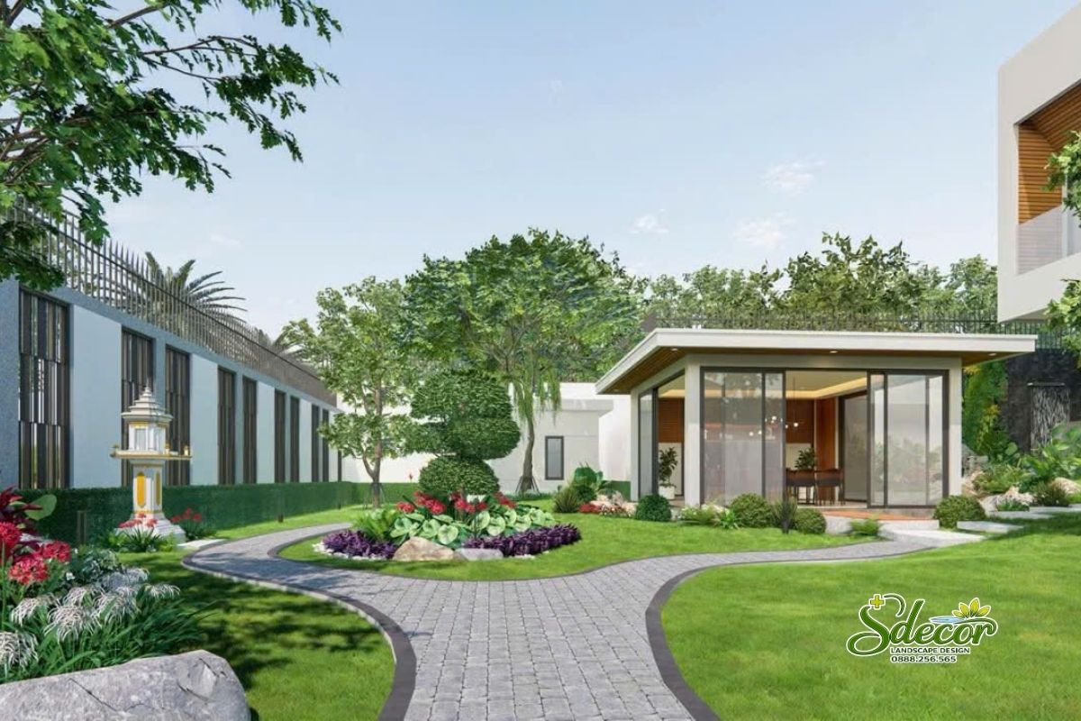 Thiết kế lối đi sân vườn biệt thự hiện đai