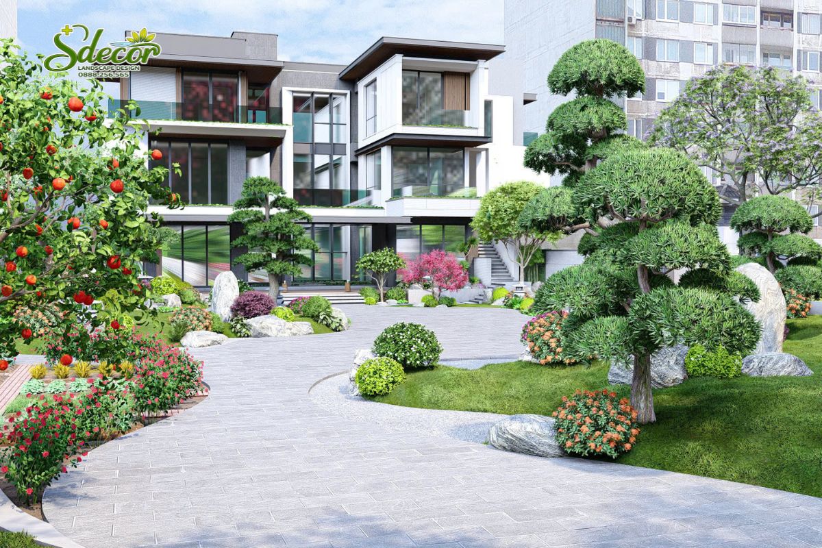 San vườn biệt thự thiết kế bởi Sdecor